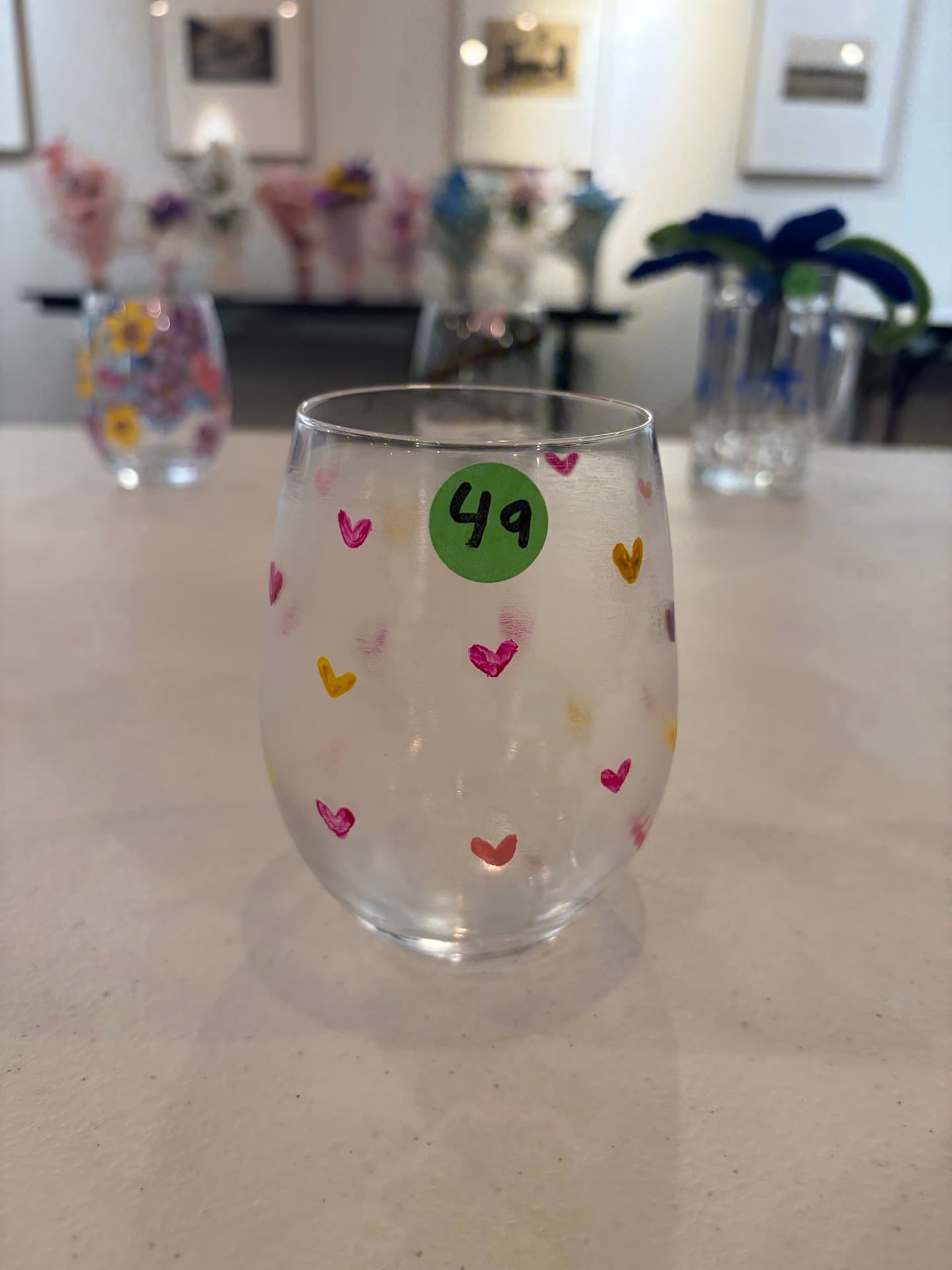 Hand-painted glass with heart designs