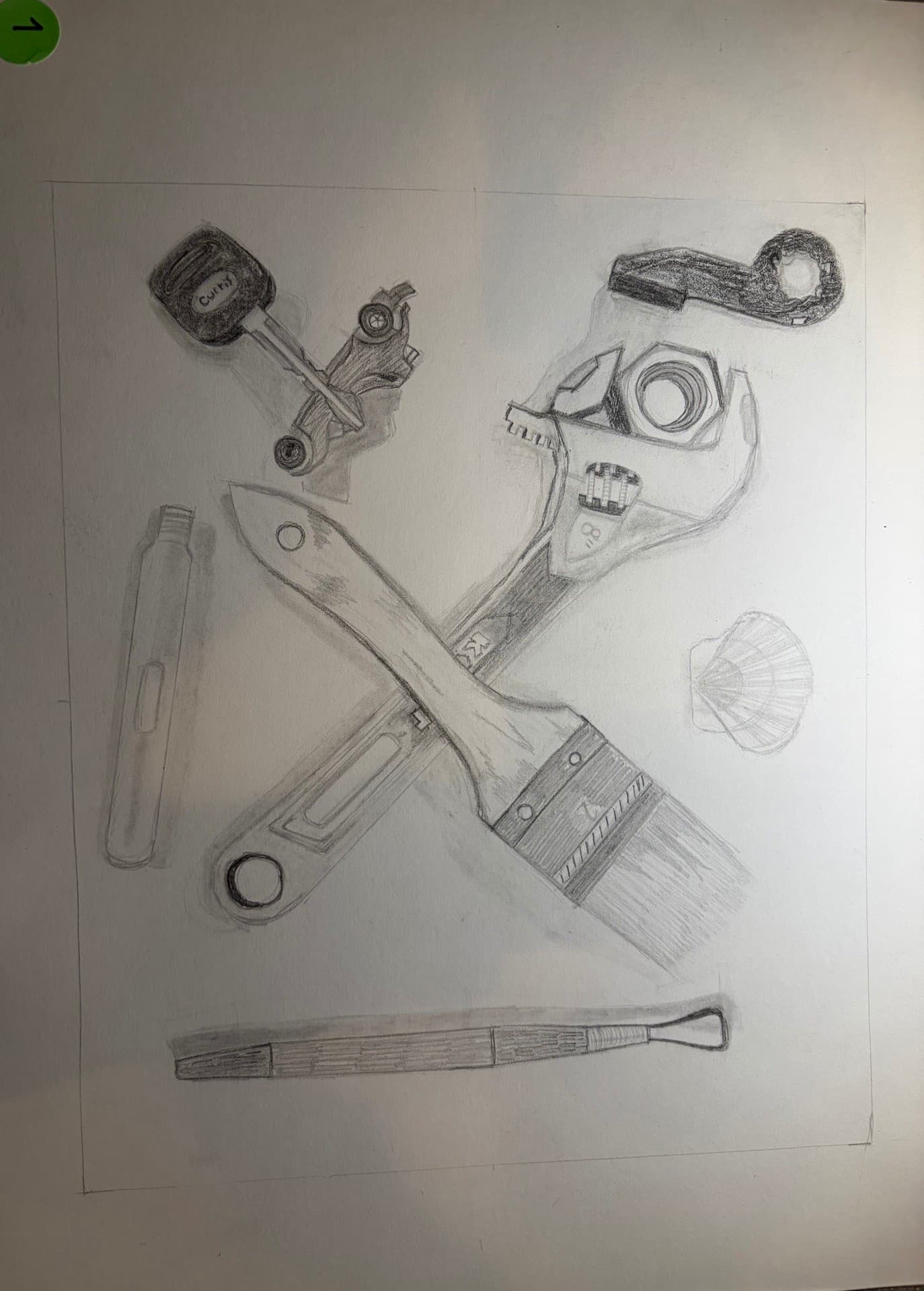 Detailed pencil sketch of tools